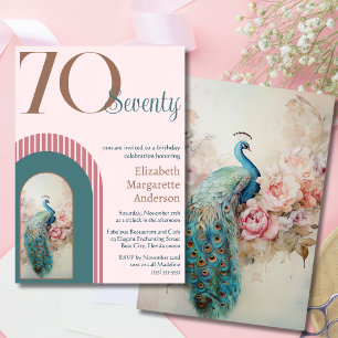 Stylish Sophisticated Blush Pink Peacock Birthday Invitation