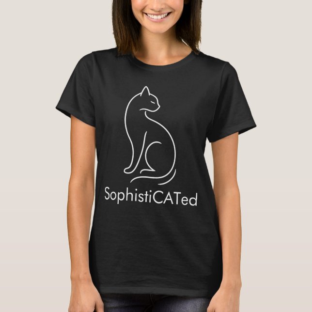 Stylish SophistiCATed Minimalistic Cat Design T-Shirt (Front)