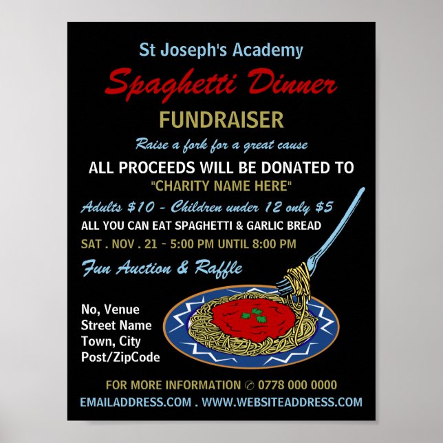 Stylish Spaghetti Dinner Fundraiser Event Poster (Front)