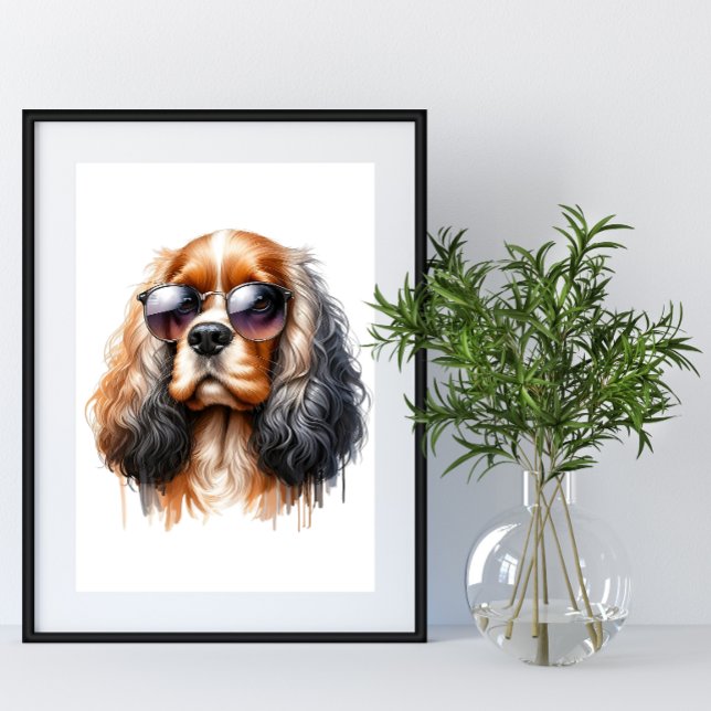 Stylish Spaniel in Sunglasses Watercolor Pet Art Poster (Creator Uploaded)