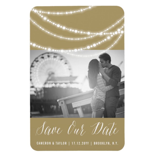 Stylish Sparkling Lights Chic Photo Save The Date Magnet (Vertical)
