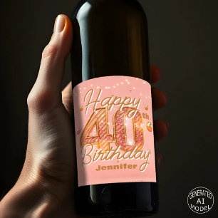 Stylish Sparkling Soft Pink & Gold 40th Birthday Wine Label