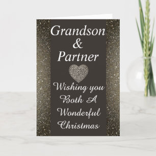 Stylish special grandson & partner Christmas card