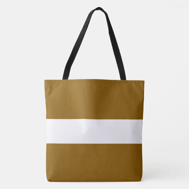 Stylish Sporty Wide Golden Brown White Stripes Tote Bag (Front)