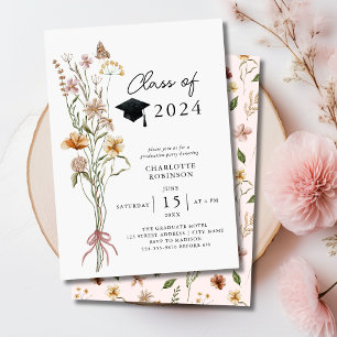 Stylish Spring Wildflower Bouquet Graduation Party Invitation