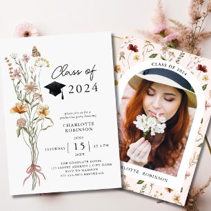 Stylish Spring Wildflower Graduation Party Photo Invitation