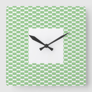 Stylish Square Light Green White Tiled Geo Pattern Wall Clock
