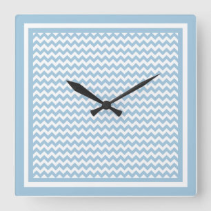 Stylish Square Wall Clock, Blue and White Chevrons Clock