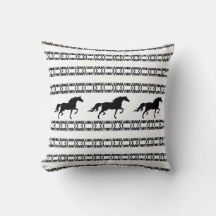 Stylish star pattern & horses in black & white cushion