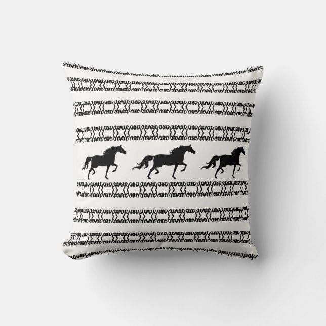 Stylish star pattern & horses in black & white cushion (Front)