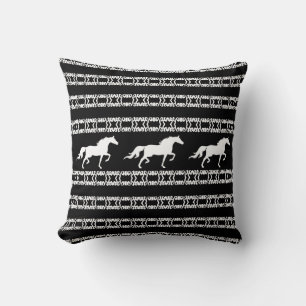 Stylish star pattern & horses in black & white cushion