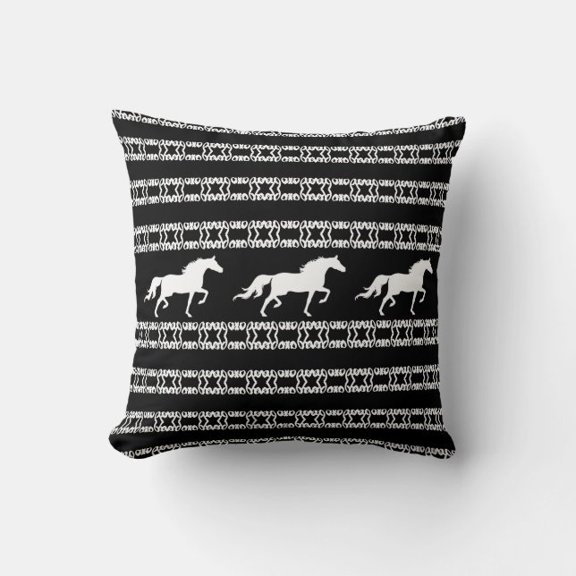 Stylish star pattern & horses in black & white cushion (Front)