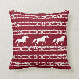 Stylish star pattern & horses in burgundy & white cushion