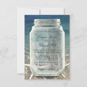 Stylish Starfish & Mason Jar Blue Beach Wedding Invitation