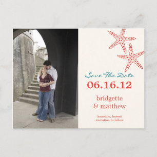 Stylish Starfish Photo Save The Date Postcard