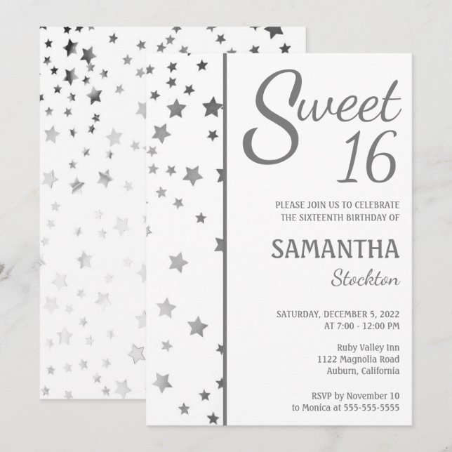 Stylish Stars Sweet 16 Invitation (Front/Back)