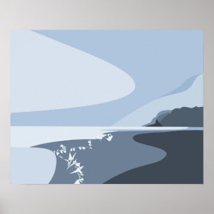 Stylish Steel-Blue Digital Art Seascape Poster