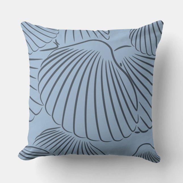 Stylish Steel-Blue Seashell Pattern Throw Pillow (Front)