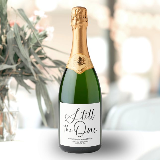 Stylish Still The One Wedding Vow Renewal Sparkling Wine Label (Creator Uploaded)