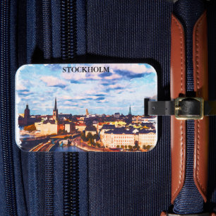 Stylish Stockholm Sweden Panorama City View Luggage Tag