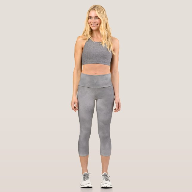 Stylish Storm cloud effect Grey  Capri Leggings (Front)