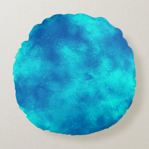 Stylish Storm cloud effect pattern blue turquoise Round Cushion