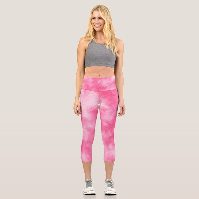 Stylish Storm cloud effect  Pink  Capri Leggings (Front)