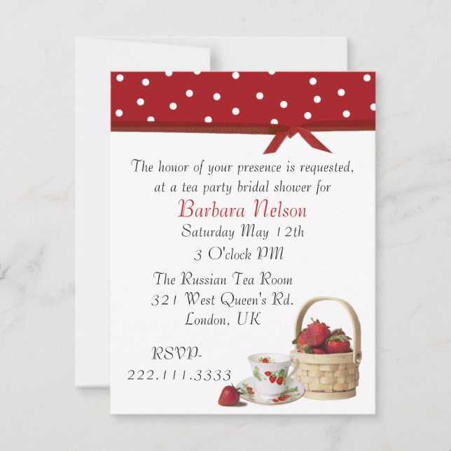 Stylish Strawberries Tea Party Invitation (Front)