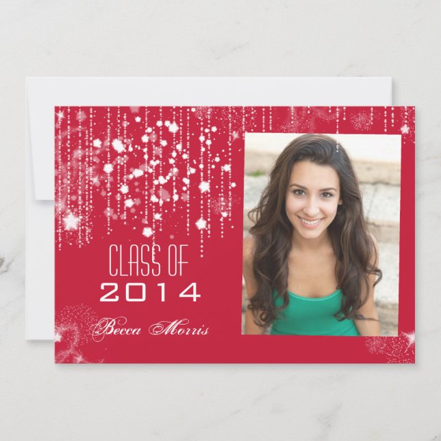 Stylish Strings of Light Red Photo Graduation 2014 Invitation (Front)