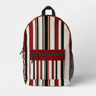 Stylish Striped Black Red Cream Printed Backpack