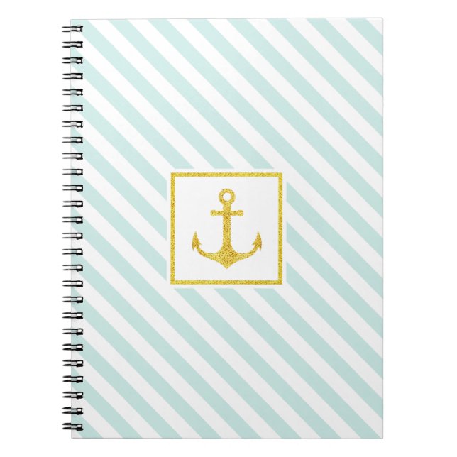 Stylish Striped Design Golden Anchor Notebook (Front)