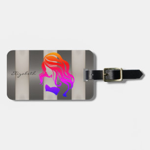 Stylish Striped -Girl Silhouette,Personalised Luggage Tag