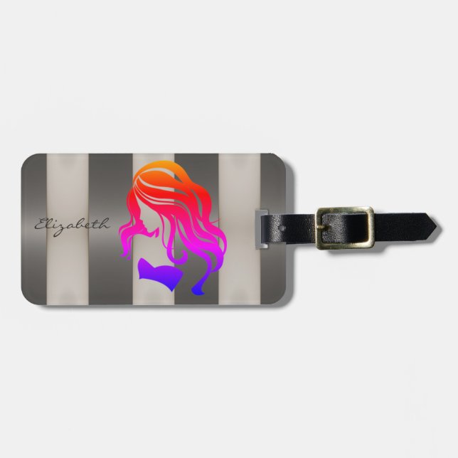 Stylish Striped -Girl Silhouette,Personalised Luggage Tag (Front Horizontal)