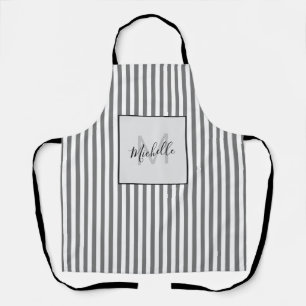 Stylish Striped Grey Monogram Apron