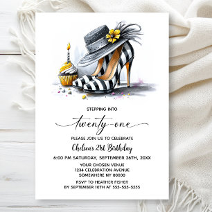 Stylish Striped High Heel Shoes 21st Birthday Invitation