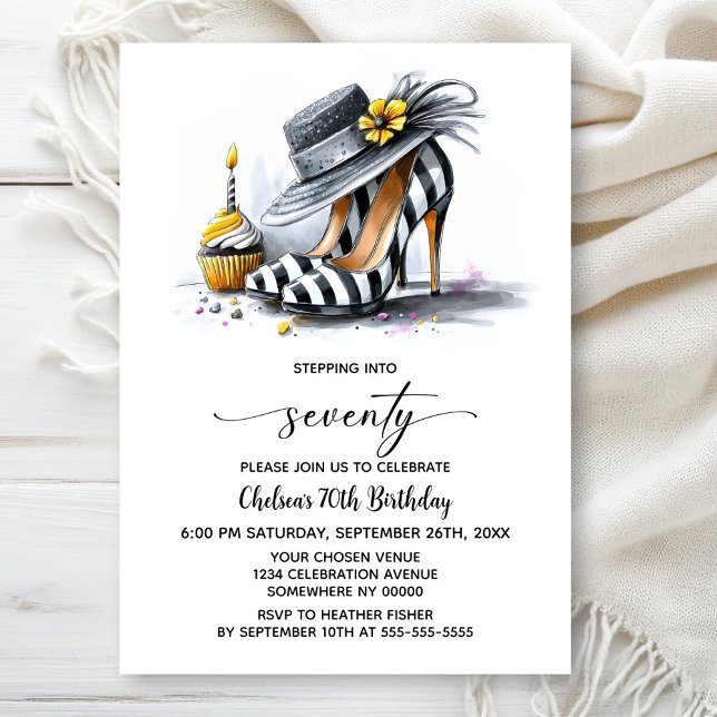 Stylish Striped High Heel Shoes 70th Birthday Invitation (Creator Uploaded)