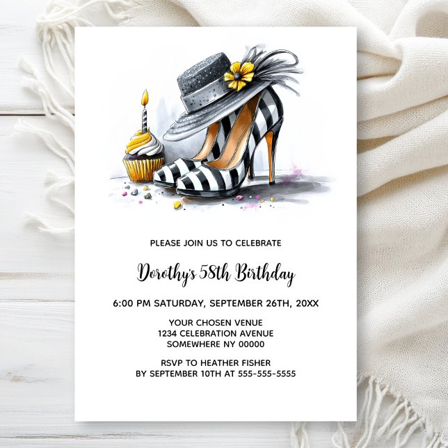 Stylish Striped High Heel Shoes Birthday Party Invitation (Creator Uploaded)