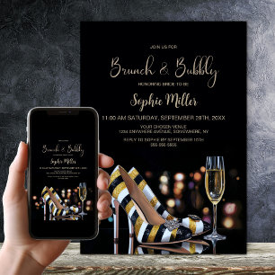 Stylish Striped High Heel Shoes Brunch and Bubbly Invitation