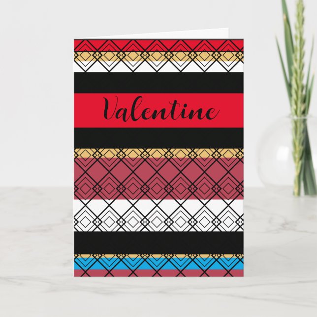 Stylish Striped Retro Patterned Valentine's Day Holiday Card (Front)