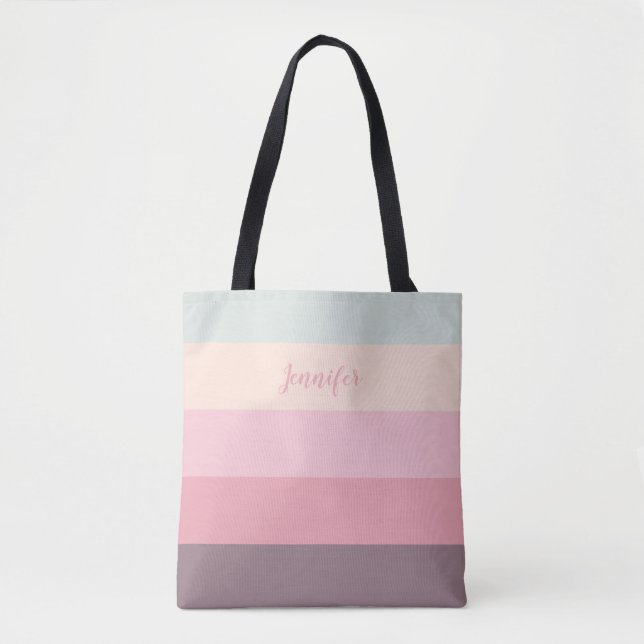 Stylish Striped Trendy Fun Ice Cream Colours Beach Tote Bag (Front)