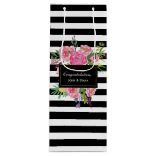 Stylish Stripes and Flowers Wine Gift Bag