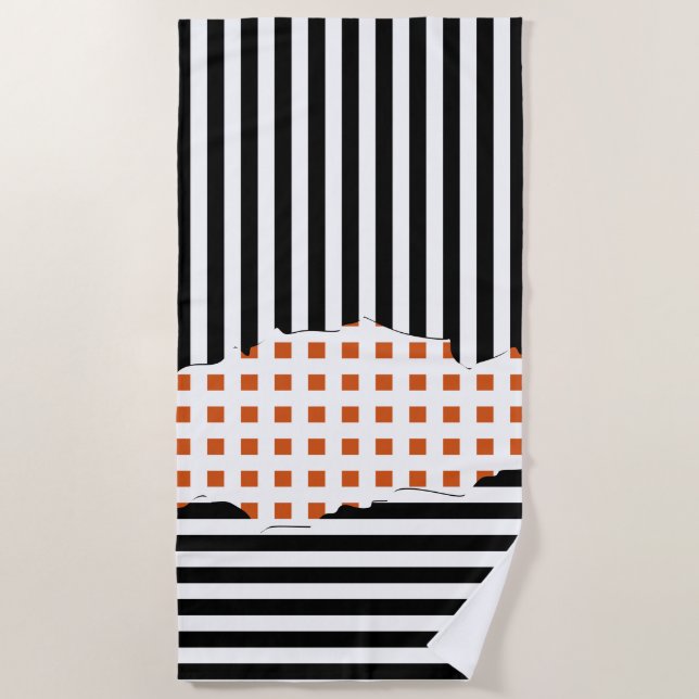 Stylish Stripes Net Black, White, Orange Layered Beach Towel (Front)