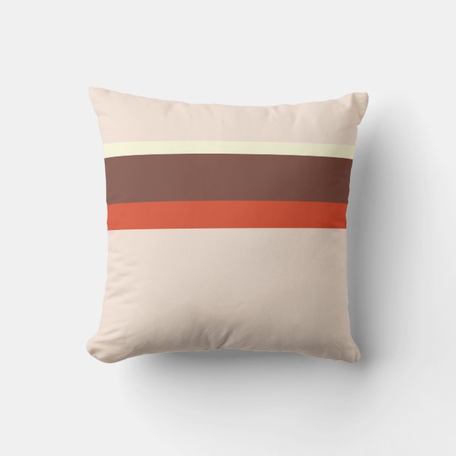 Stylish stripes red cream brown on pastel pink cushion (Front)
