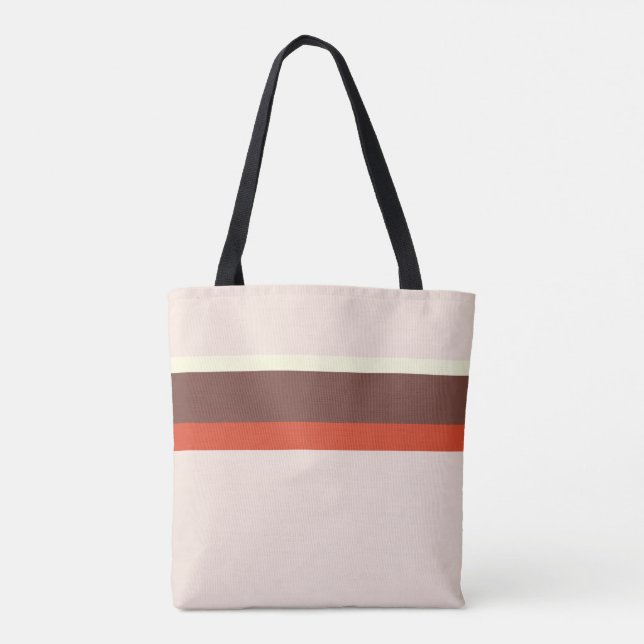 Stylish stripes red cream brown on pastel pink tote bag (Back)