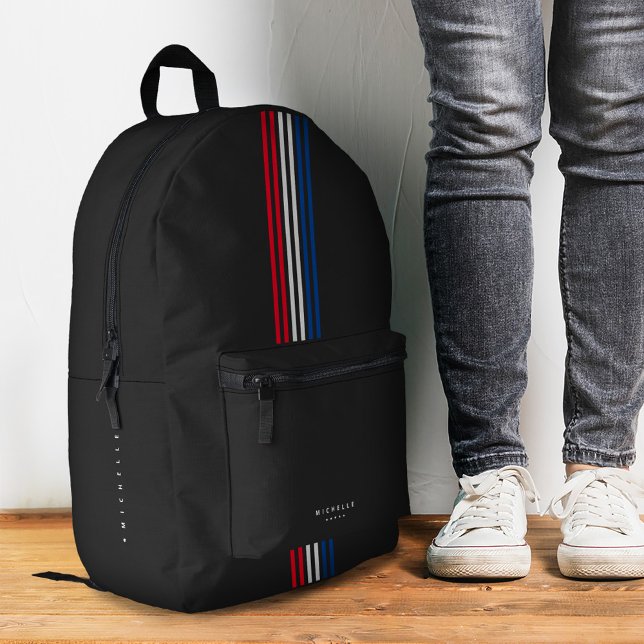 Stylish Stripes Red White Blue Minimal Printed Backpack (Stylish Stripes Red White Blue Minimal Printed Backpack
)