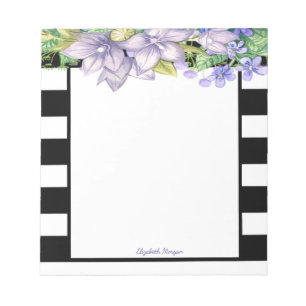 Stylish Stripes, Watercolor Flowers- Personalised Notepad