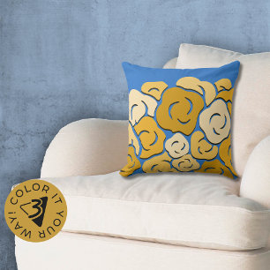 Stylish Stylised Flower Field Yellow & Blue Cushion