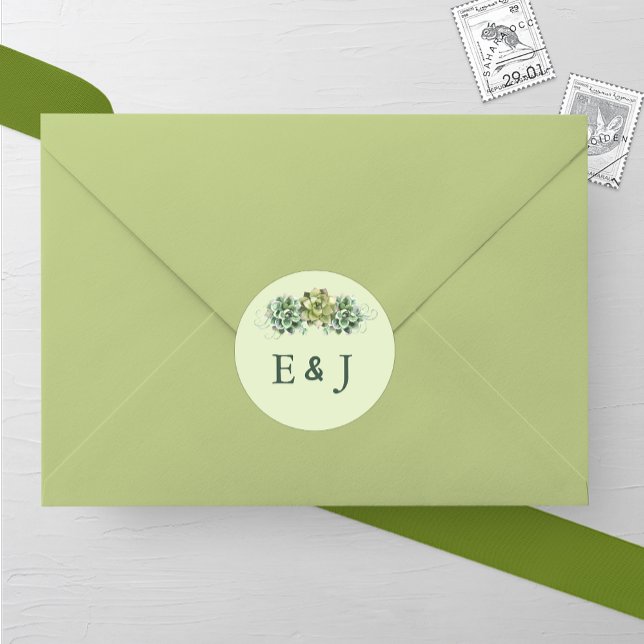 Stylish Succulent Wedding Classic Round Sticker (Creator Uploaded)