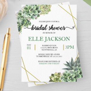 Stylish Succulents Geometric Frame Bridal Shower  Invitation