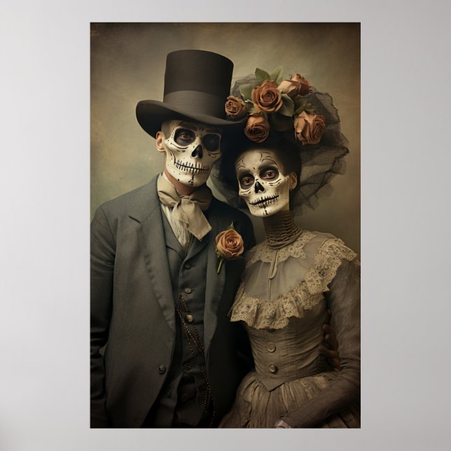 Stylish Sugar Skull Costumes Poster: Unique Dia de Poster (Front)